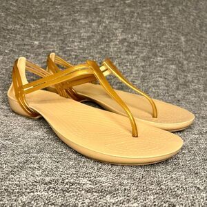 Crocs Isabella T-Strap Sandals Bronze Womens Size 9 Thong Iconic Comfort Shoes